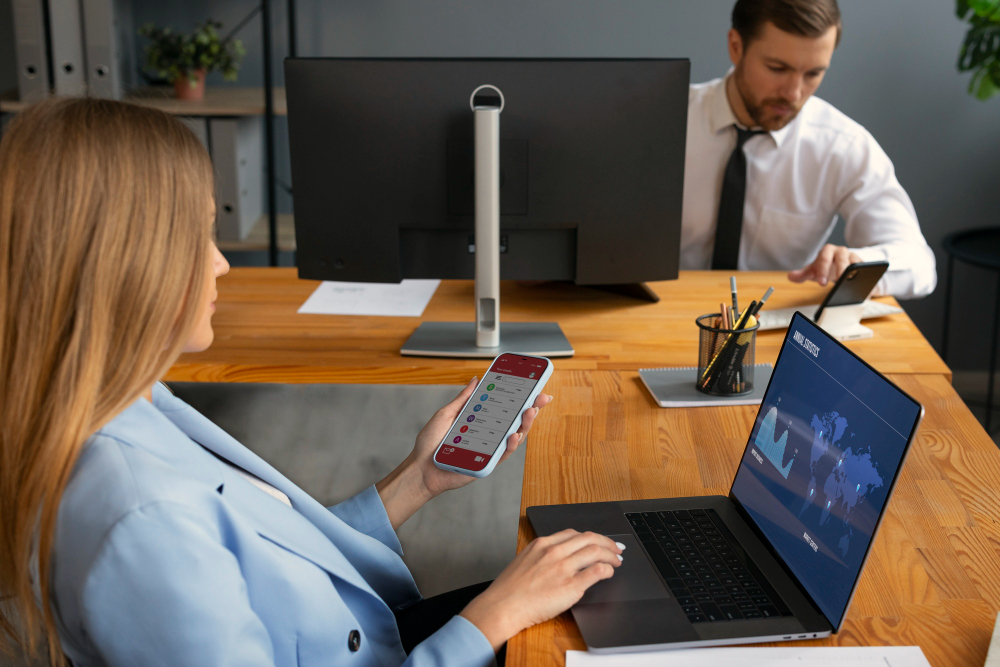 IT-Administrator überwacht Firmennetzwerk und Server im Büro