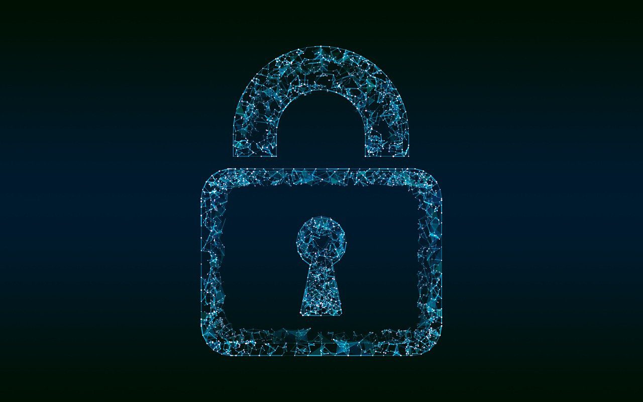 Digitales Vorhängeschloss aus leuchtenden Datenpunkten als Symbol für Cybersecurity und Hackerschutz